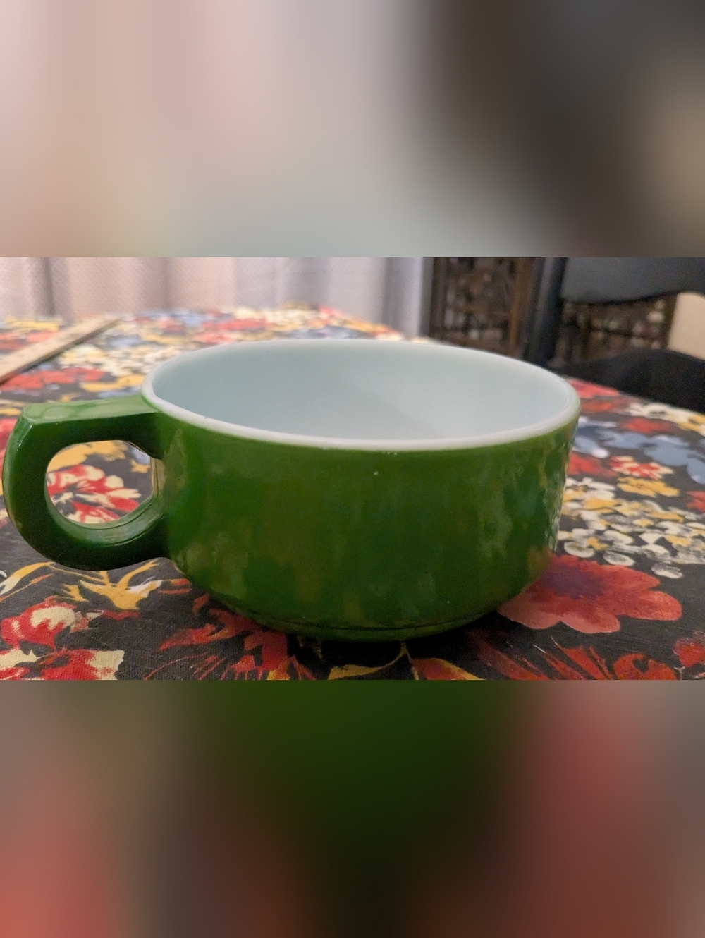 Vintage Green Glass Bowl - Bowl with Handle 1970s Chili Bowl Milk Glass
